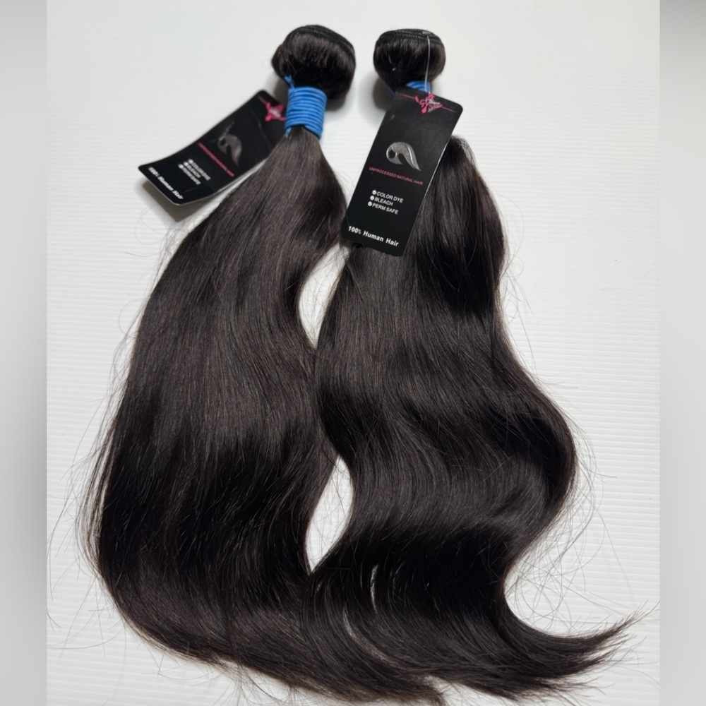 16 Inch Brazilian Human Hair  Unprocessed‎ Natural Straight black Hair 2 Bundles